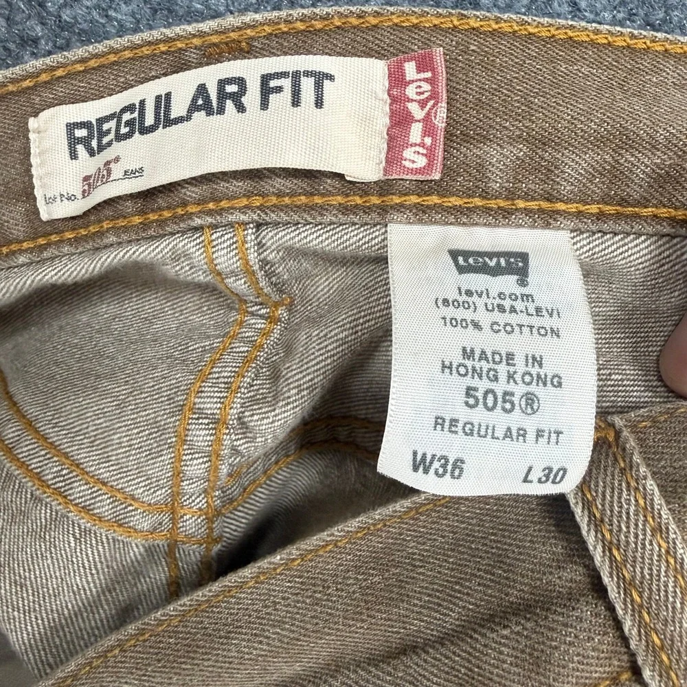 Levi's 505 Jeans Men 36x30 Brown Regular Fit Straight Leg Denim Classic Workwear